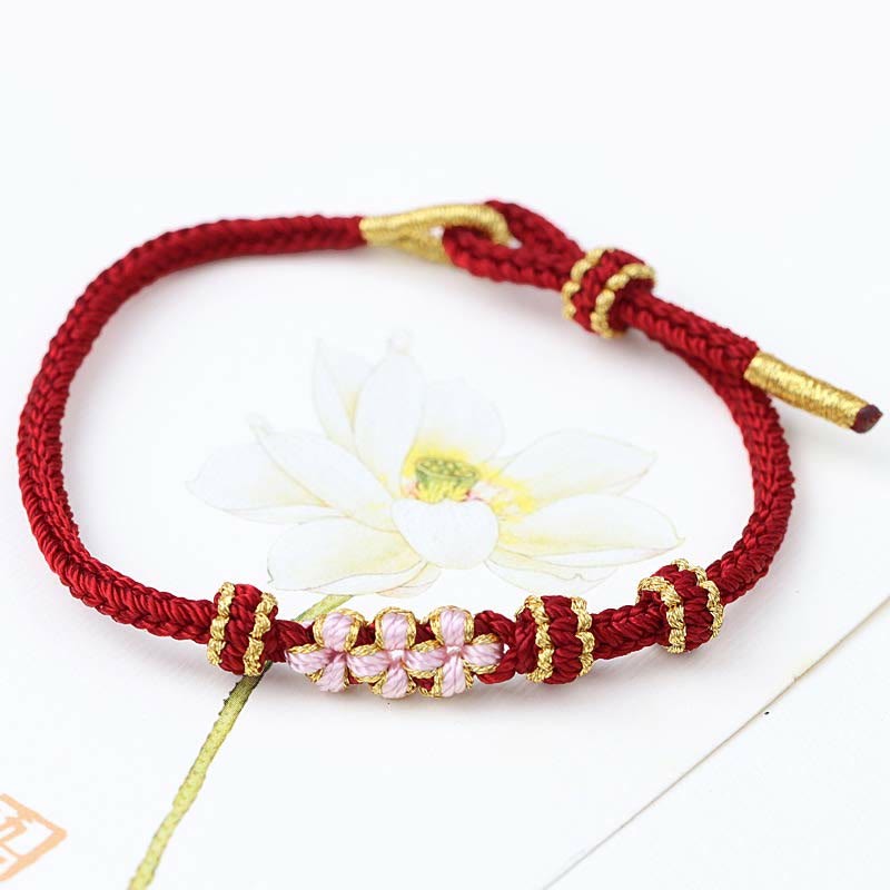 Handmade Three Peach Blossoms Luck Eight Strands Braided String Bracelet