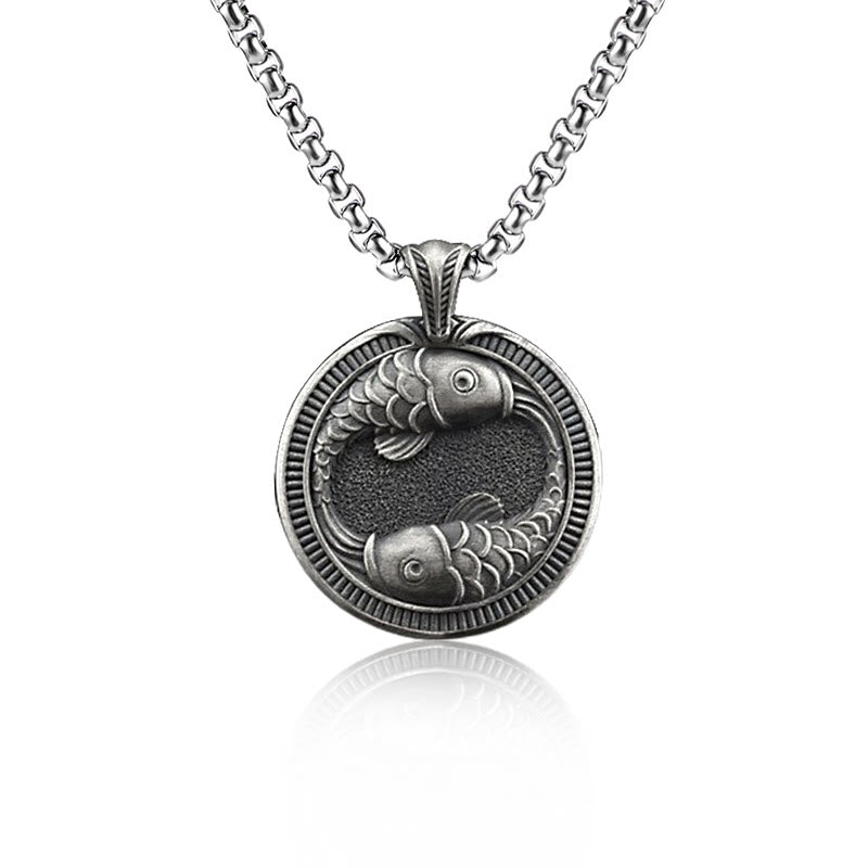 Pure Tin Double Koi Fish Luck Success Necklace Pendant