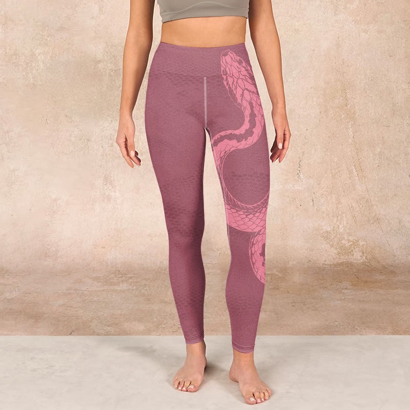 Pink Snake And Snakeskin Print Gym Leggings Women's Yoga Pants
