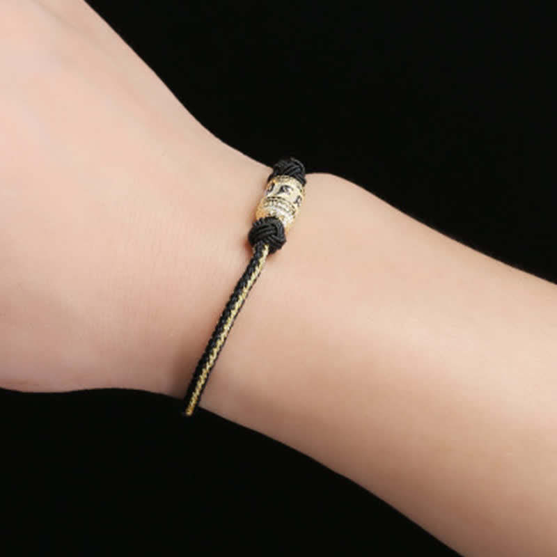 925 Sterling Silver Om Mani Padme Hum Prayer Wheel Luck Strength Red String Bracelet