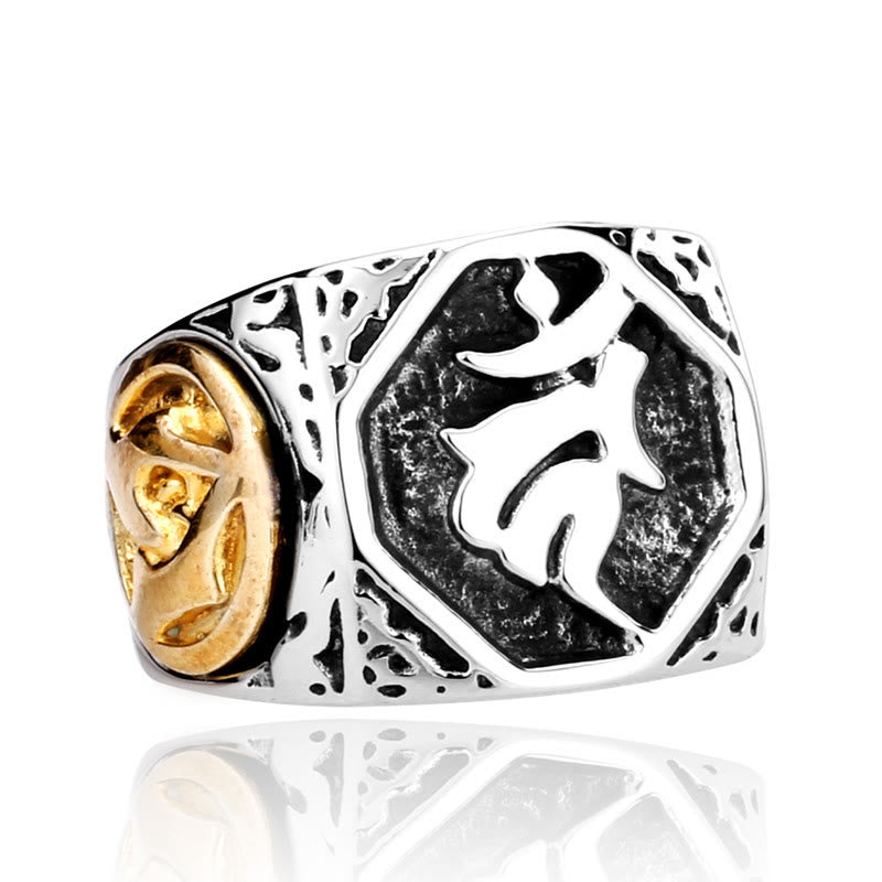 Tibetan Titanium Steel Greeting Hand Sword Sign Sanskrit Balance Ring