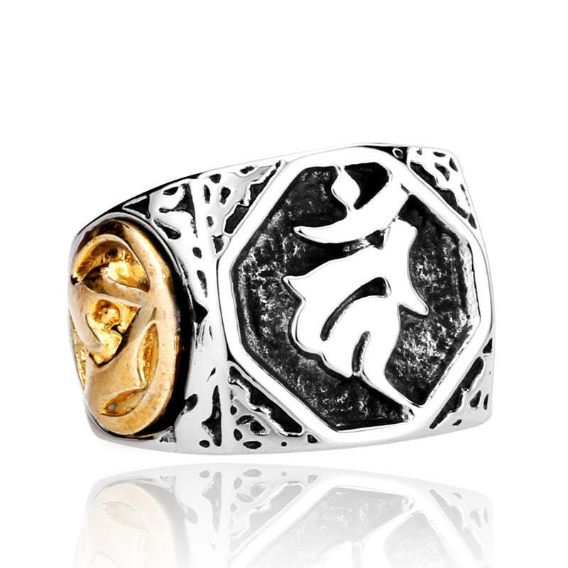 Tibetan Titanium Steel Greeting Hand Sword Sign Sanskrit Balance Ring
