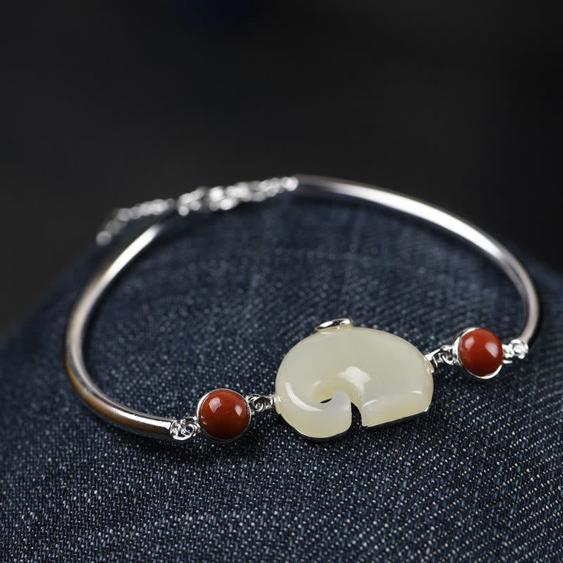 925 Sterling Silver Elephant Hetian Jade Abundance Necklace Pendant Bracelet Ring Earrings Set
