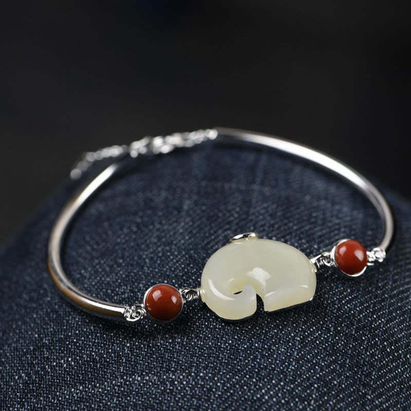 925 Sterling Silver Elephant Hetian Jade Abundance Necklace Pendant Bracelet Ring Earrings Set