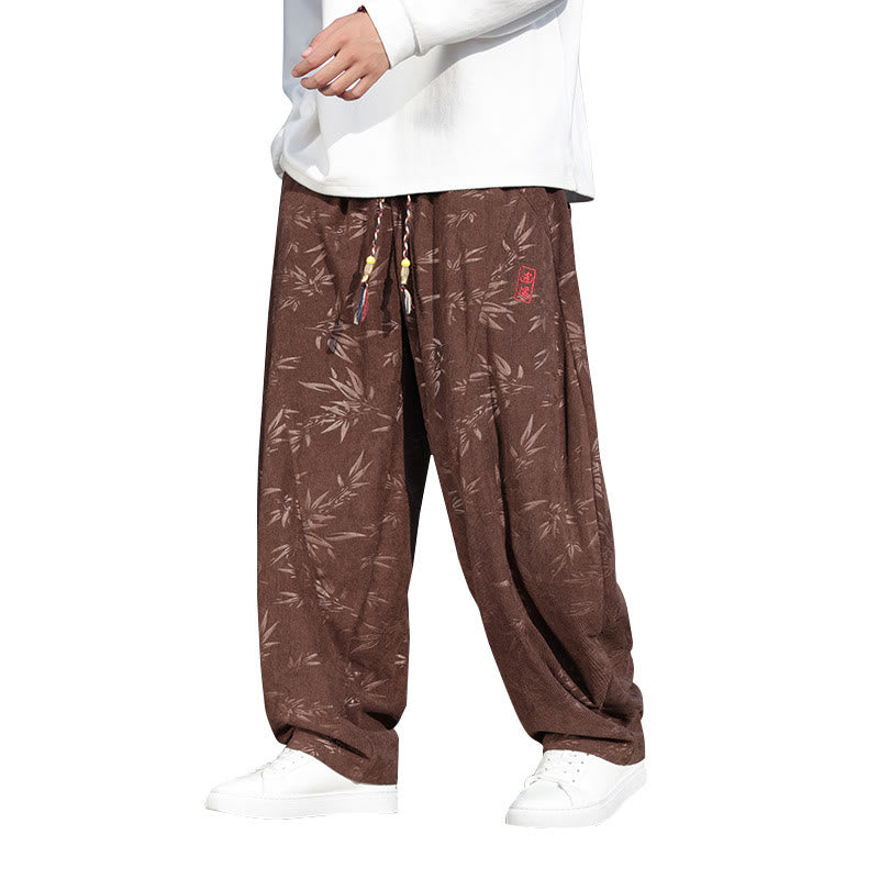 Embroider Leaves Casual Cotton Men's Pants With Pockets