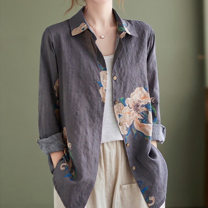 Literary Artistic Flower Print Cotton Linen Clothing