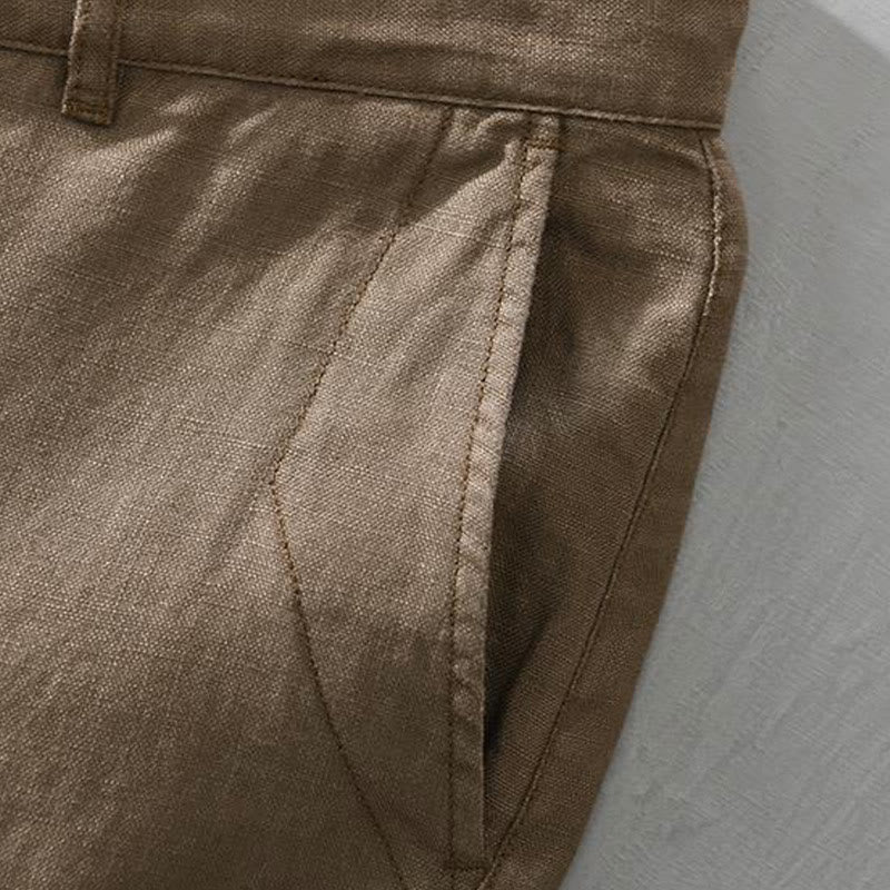 Solid Color Drawstring Cropped Linen Men's Shorts With Pockets