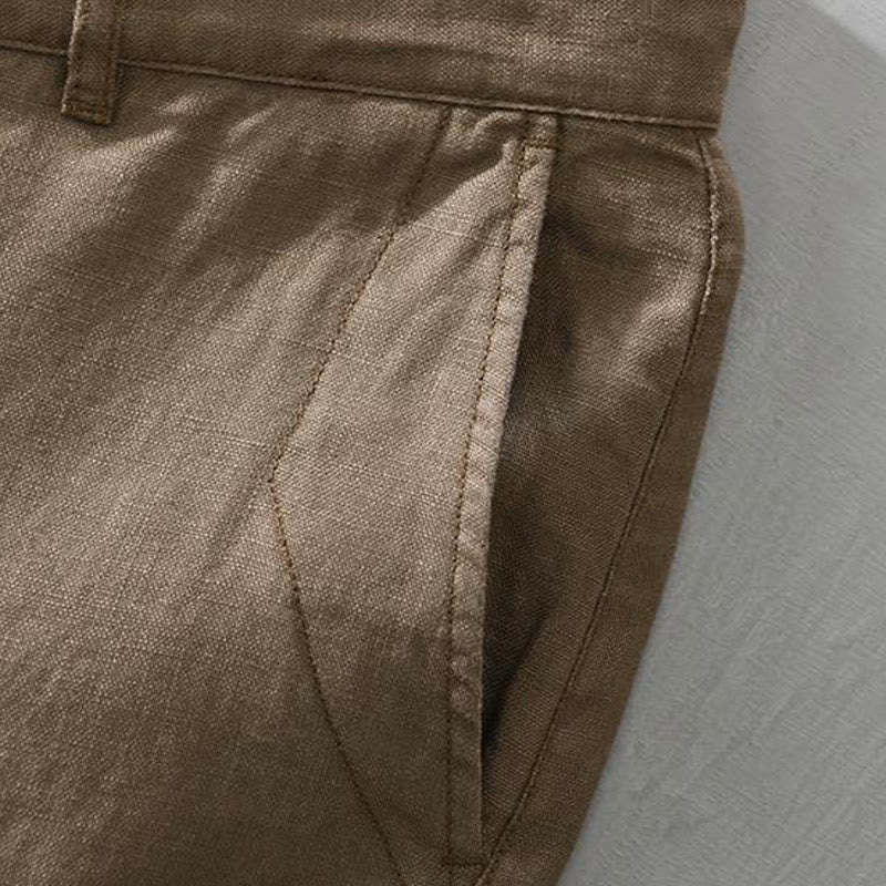 Solid Color Drawstring Cropped Linen Men's Shorts With Pockets