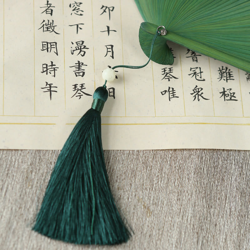Solid Color Dragonfly Tassel Handheld Mulberry Silk Bamboo Folding Fan