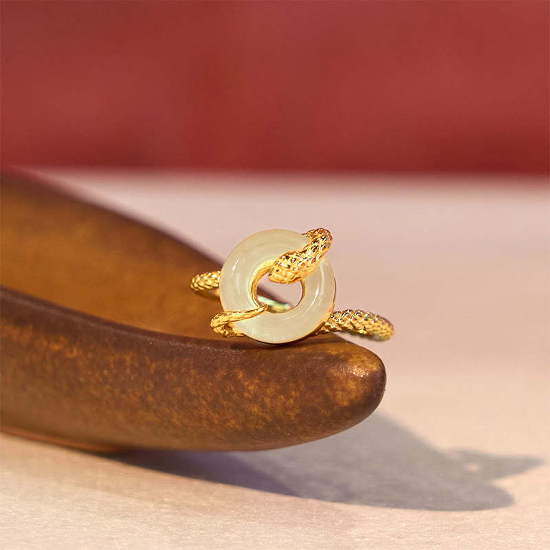 Chalcedony Peace Buckle 925 Sterling Silver Golden Year Of The Snake Harmony  Ring