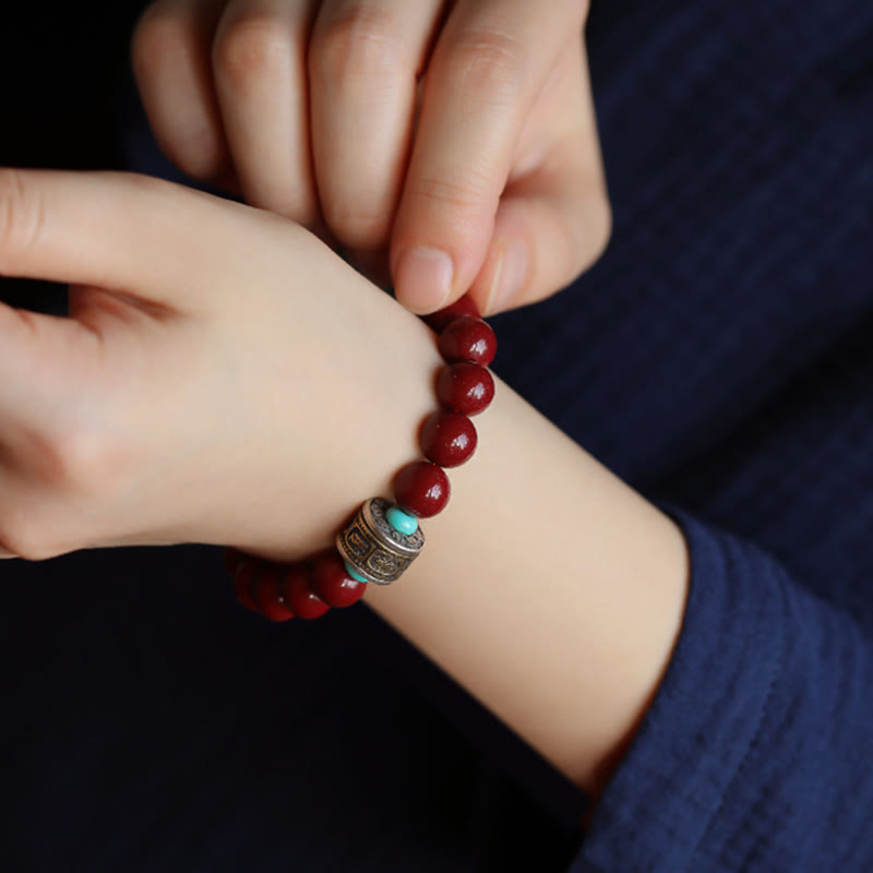 925 Sterling Silver Chinese Zodiac Natal mystic zen Cinnabar Om Mani Padme Hum Calm Bracelet