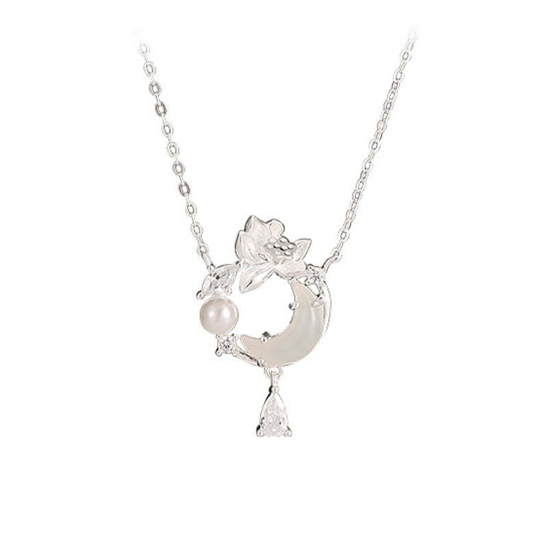 Hetian Jade 925 Sterling Silver Cubic Zirconia Pearl Necklace Pendant