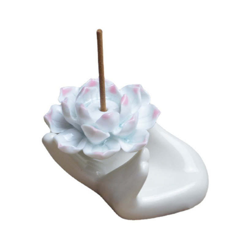 Small Ceramic Lotus Hand Healing Meditation Incense Burner Decoration