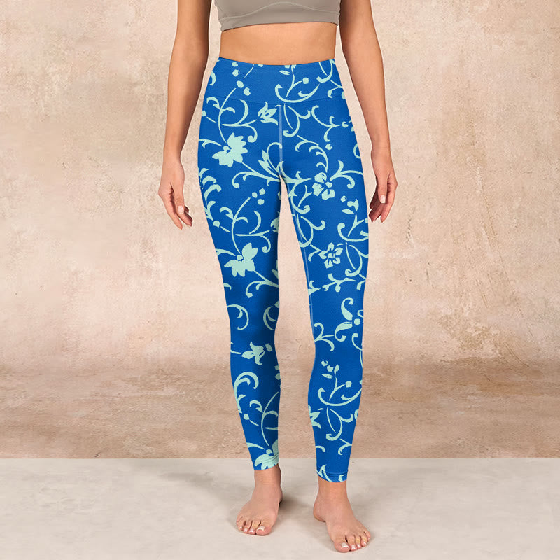 Vine Plants Flowers Print Gym Leggings Women's Yoga Pants