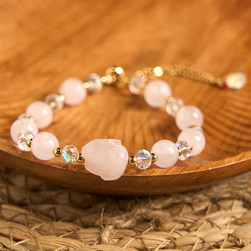 Rose Quartz Crystal Rabbit Healing Chain Bracelet