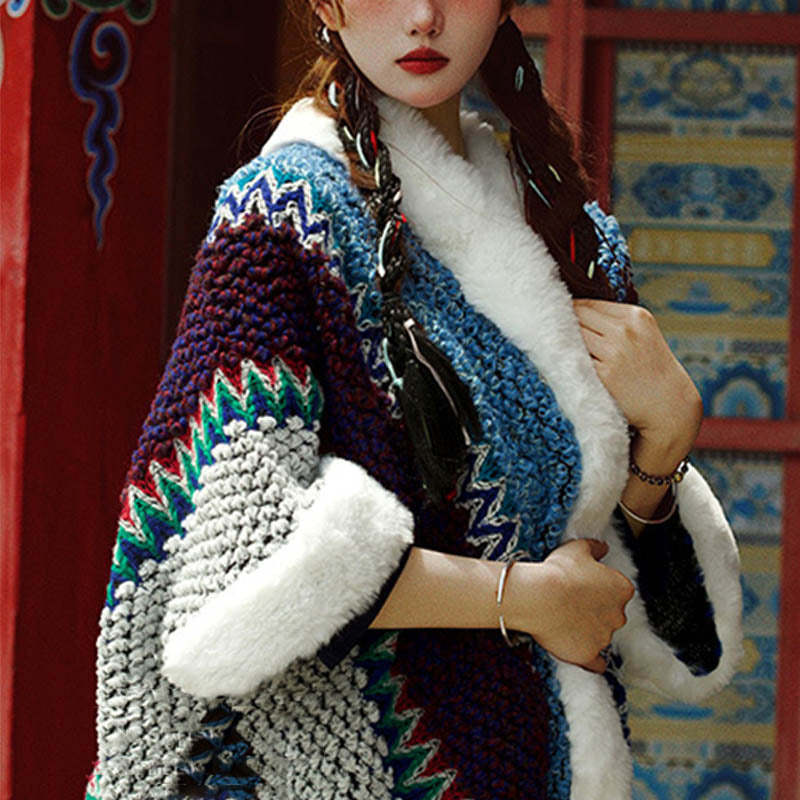 Tibetan Multicolored Striped Shawl Winter Cozy Travel Scarf Wrap