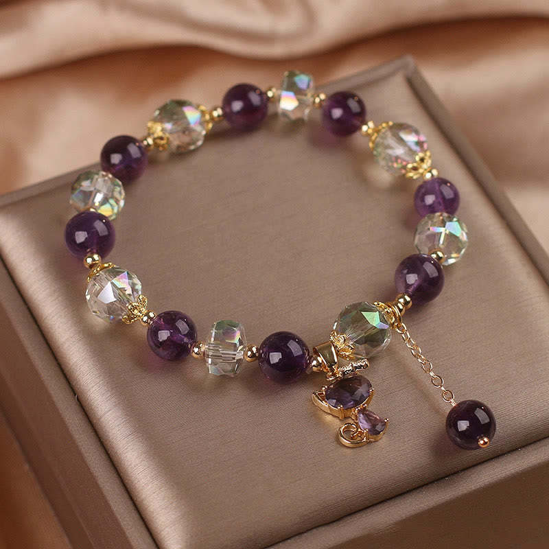 Amethyst White Crystal Fox Meditation Bracelet