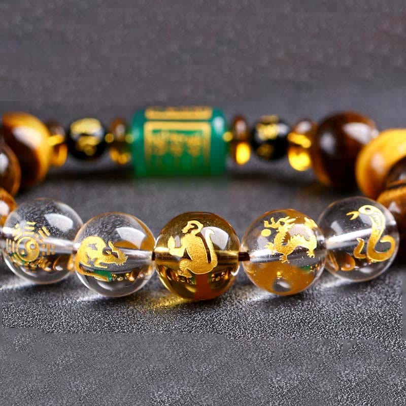Chinese Zodiac Tiger Eye White Crystal Courage Bracelet