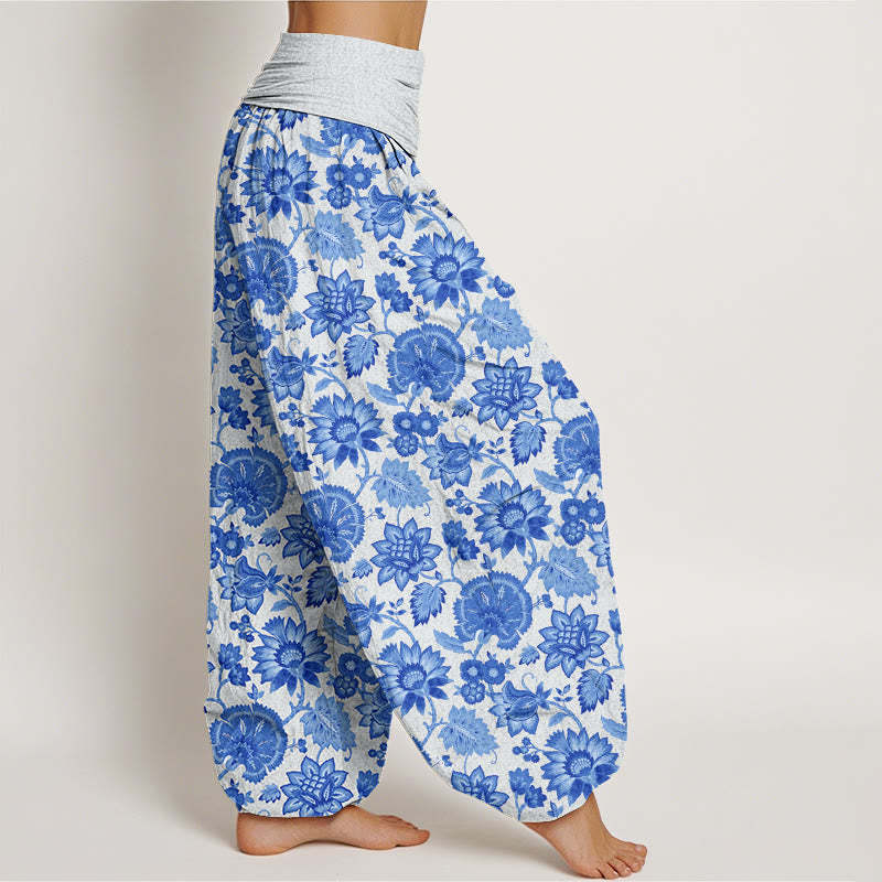 Casual Petal Vine Pattern Women's Elastic Waist Harem Pants