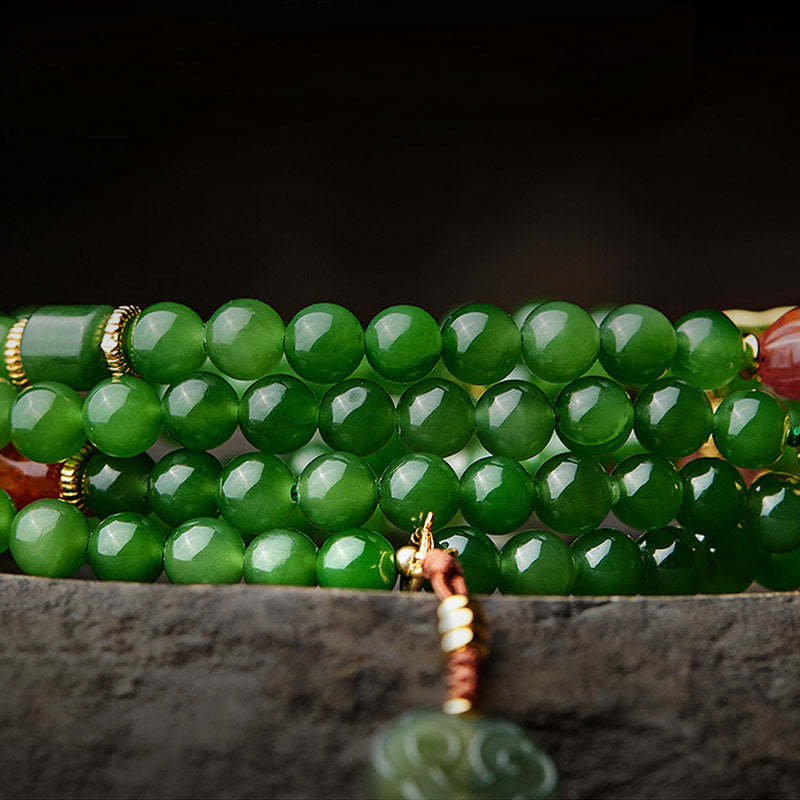 108 Mala Beads Cyan Jade Red Agate Laughing mystic zen Luck Bracelet