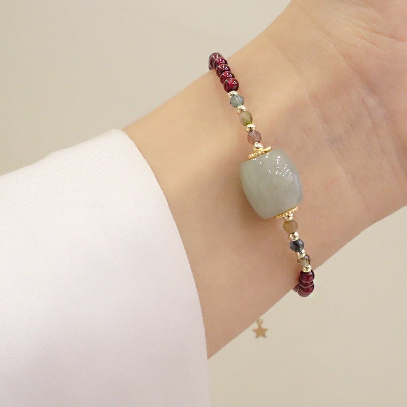 Garnet Jade Bead Peace Buckle Protection Bracelet