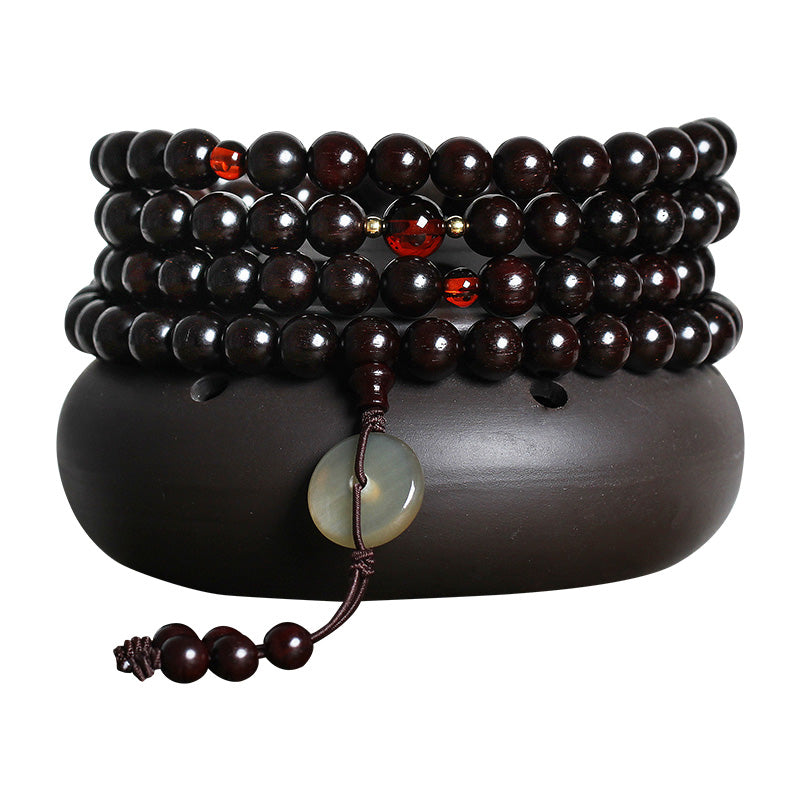 108 Mala Beads 4.8 Stars With Gold Star Indian Small Leaf Red Sandalwood Amber Turquoise Chinese Knotting Blessing Bracelet