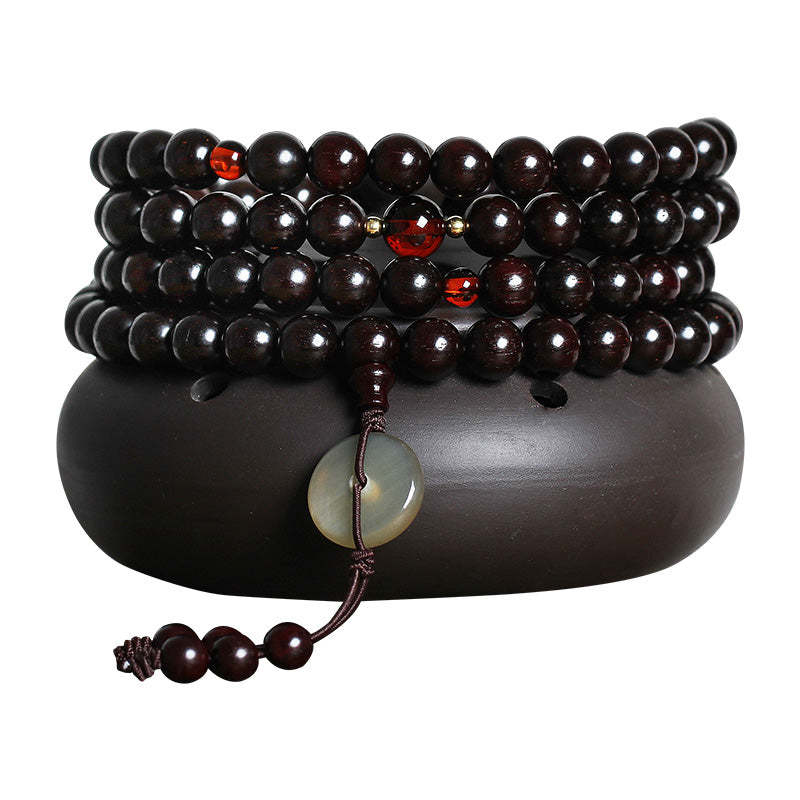 108 Mala Beads 4.8 Stars With Gold Star Indian Small Leaf Red Sandalwood Amber Turquoise Chinese Knotting Blessing Bracelet