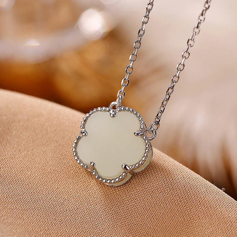 925 Sterling Silver Plated Gold Natural Hetian Jade Flower Luck Necklace Pendant Ring Set