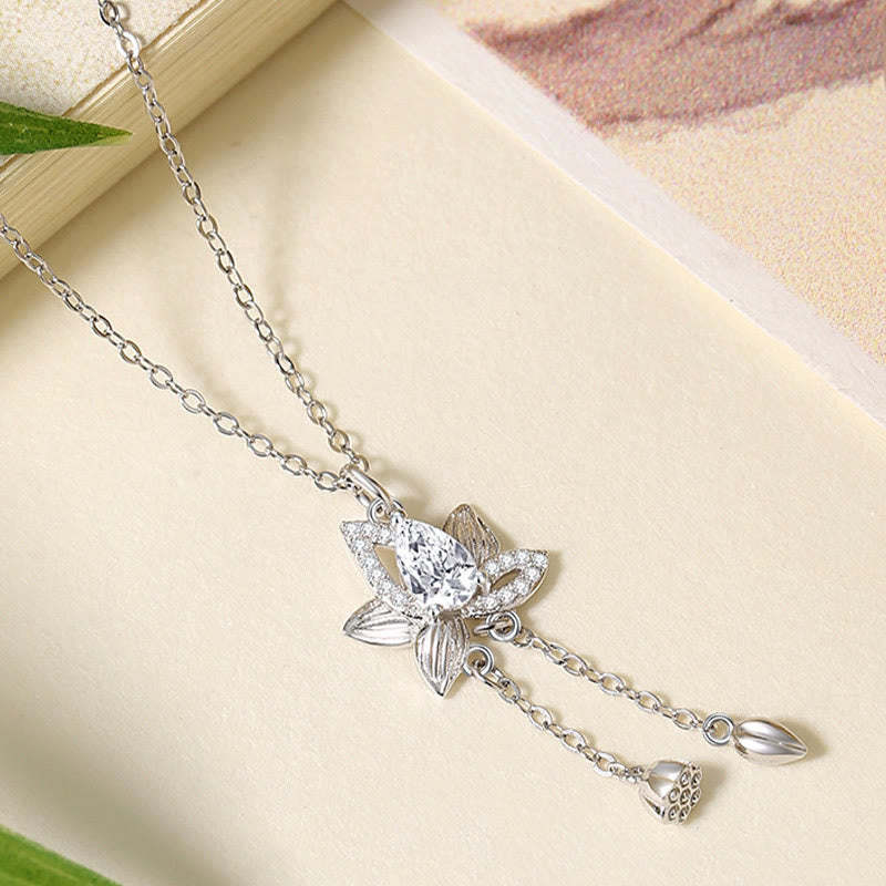 925 Sterling Silver Lotus Zircon Enlightenment Necklace Pendant