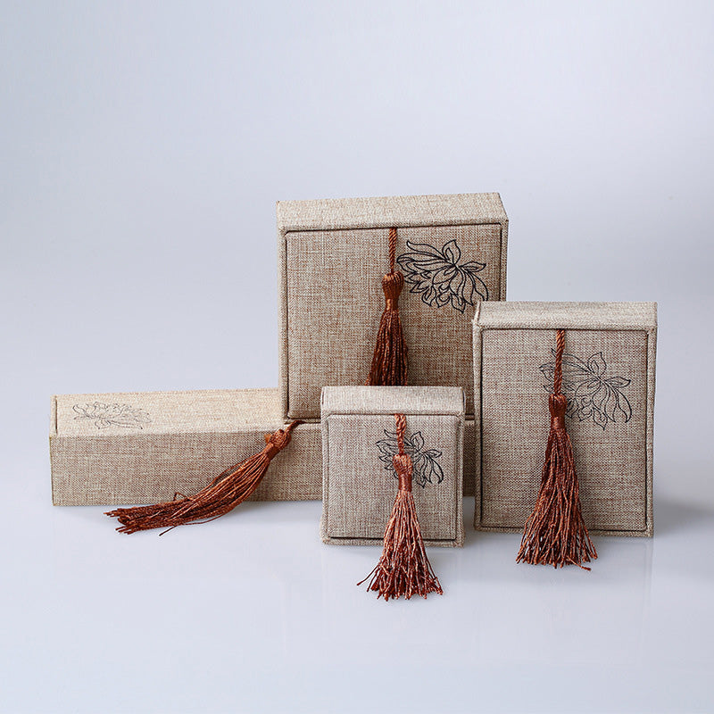 Lotus Pattern Jewelry Storage Box Gift Box Tassels