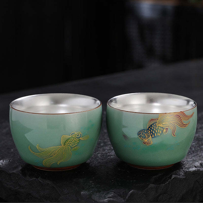 Butterfly Goldfish Lotus Koi Fish Ceramic Teacup Kung Fu Tea Cup 120ml