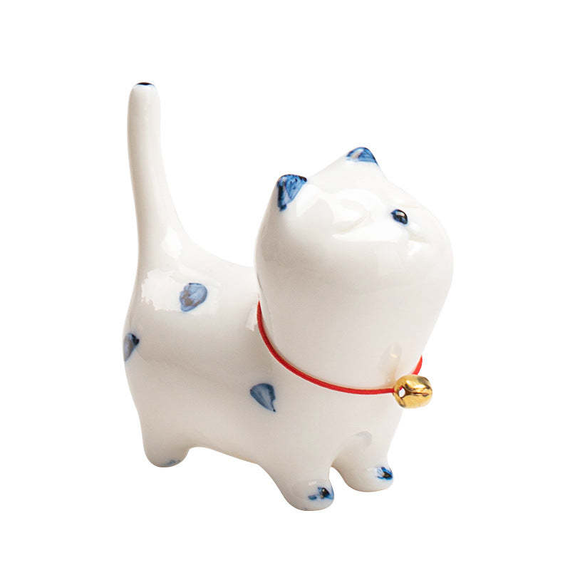 Mini Lucky White Cat Kitten Tea Pet Ceramic Home Desk Figurine Decoration