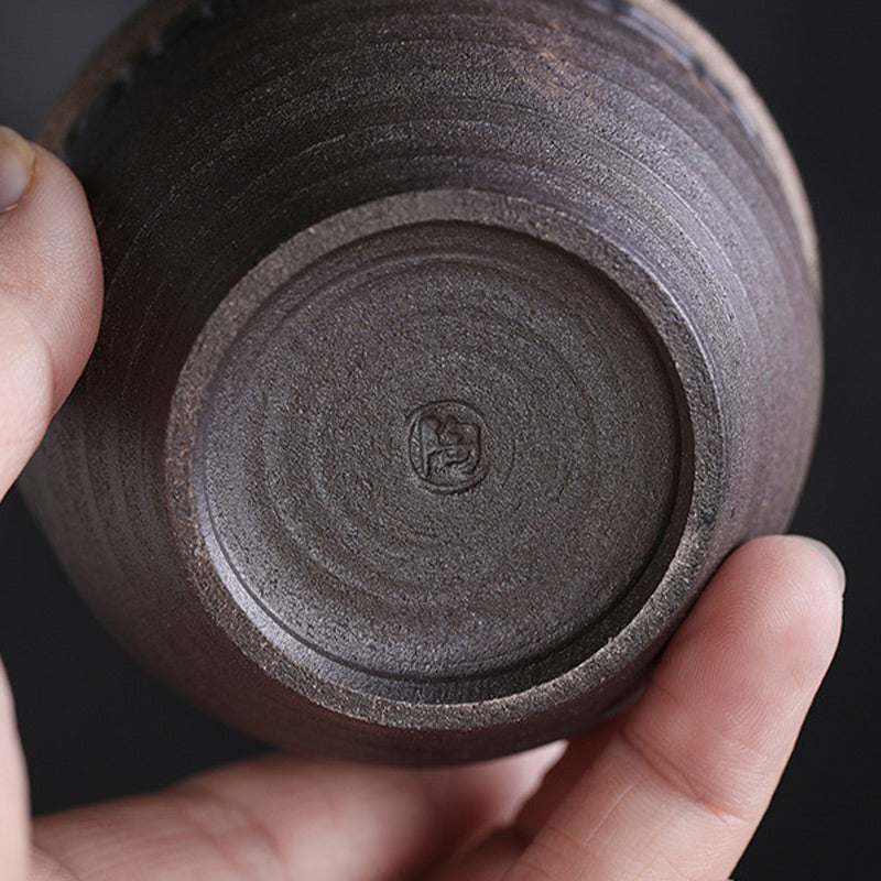 Simple Brown Striped Texture Ceramic Teacup Kung Fu Tea Cup Bowl