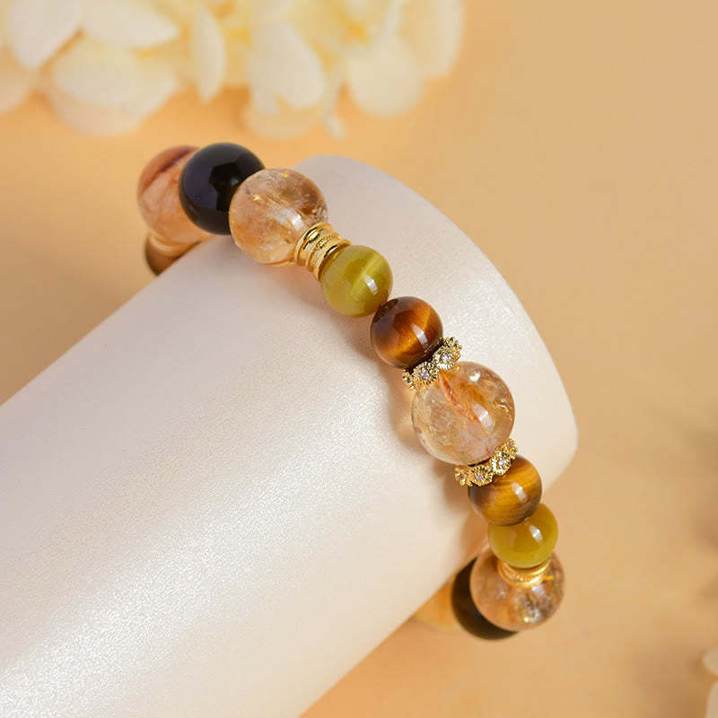 Natural Citrine Smoky Quartz Tiger Eye Duobao Crystal Prosperity Bracelet