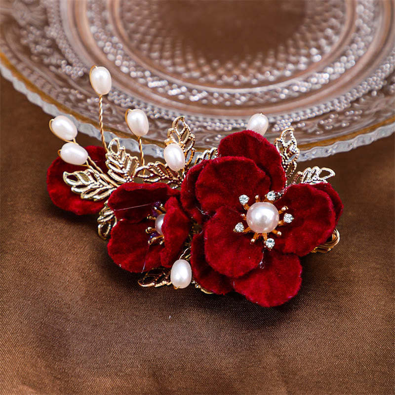 Vintage Red Camellia Side Hair Clip