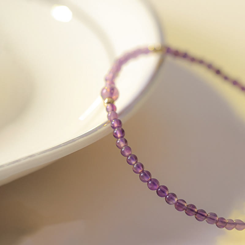 2mm Ultra-Thin Beads Natural Amethyst 14k Gold Plated Copper Inner Peace Meditation Bracelet
