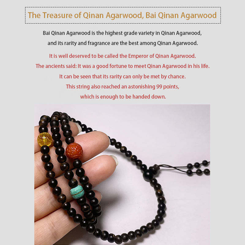 Nha Trang Bai Qinan Agarwood Turquoise Amber Red Agate Strength Meditation Bracelet