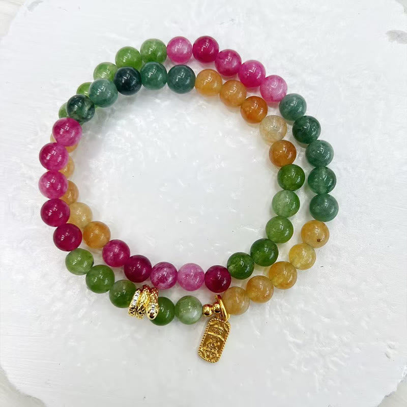 Tourmaline Gold Plated Copper Peace And Joy Safe Plate Year of the Snake Double Wrap Bracelet