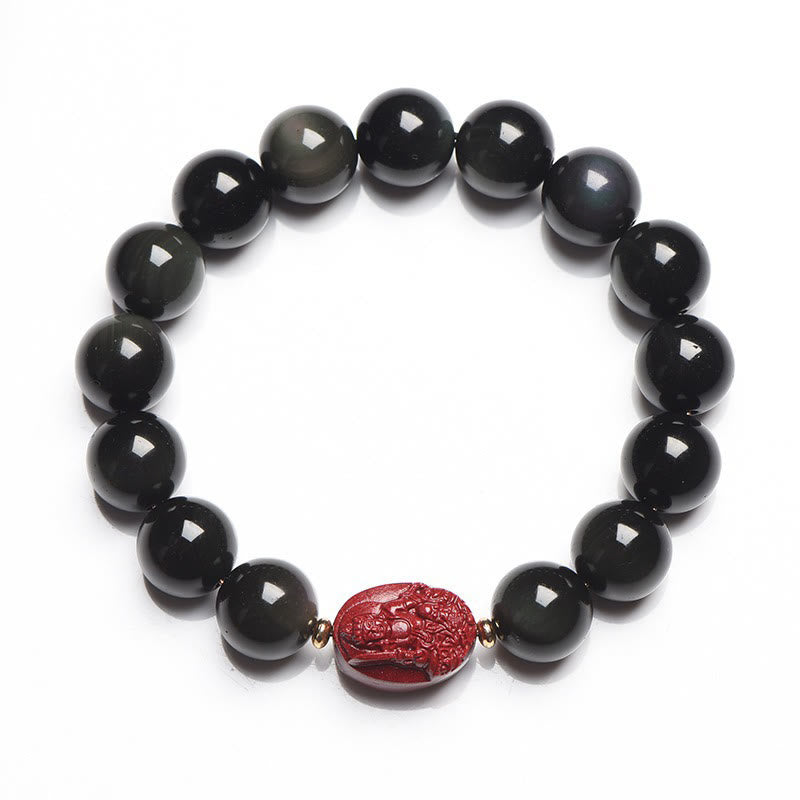 Chinese Zodiac Natal mystic zen Natural Black Obsidian Cinnabar Purification Bracelet