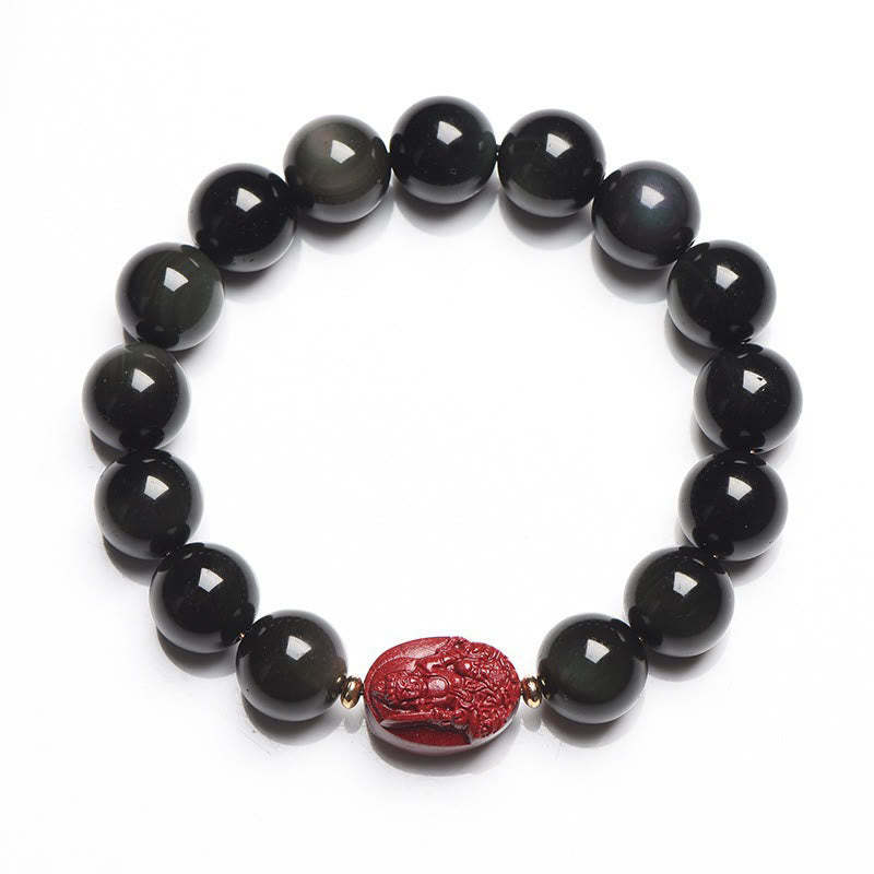 Chinese Zodiac Natal mystic zen Natural Black Obsidian Cinnabar Purification Bracelet