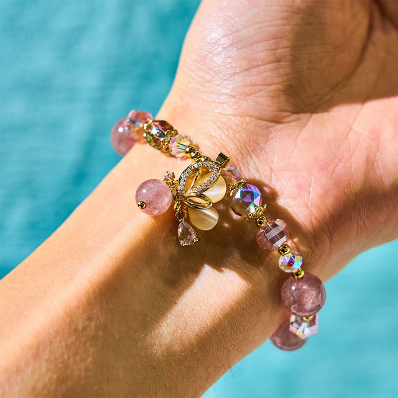 Natural Strawberry Quartz Butterfly Healing Bracelet