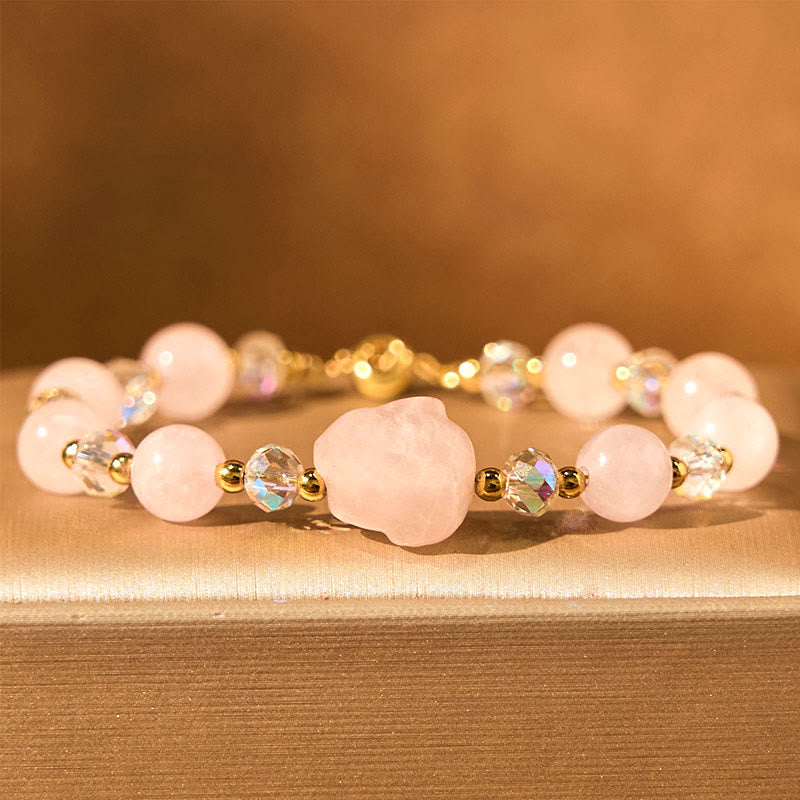 Rose Quartz Crystal Rabbit Healing Chain Bracelet