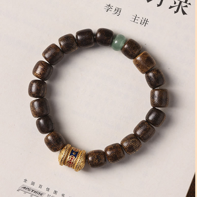 Agarwood Copper Coin Auspicious Cloud Calm Bracelet