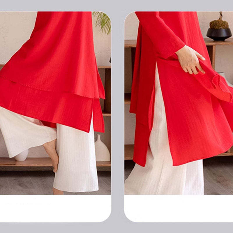 2Pcs Simple Design Tai Chi Meditation Yoga Clothing Top Pants Women's Set
