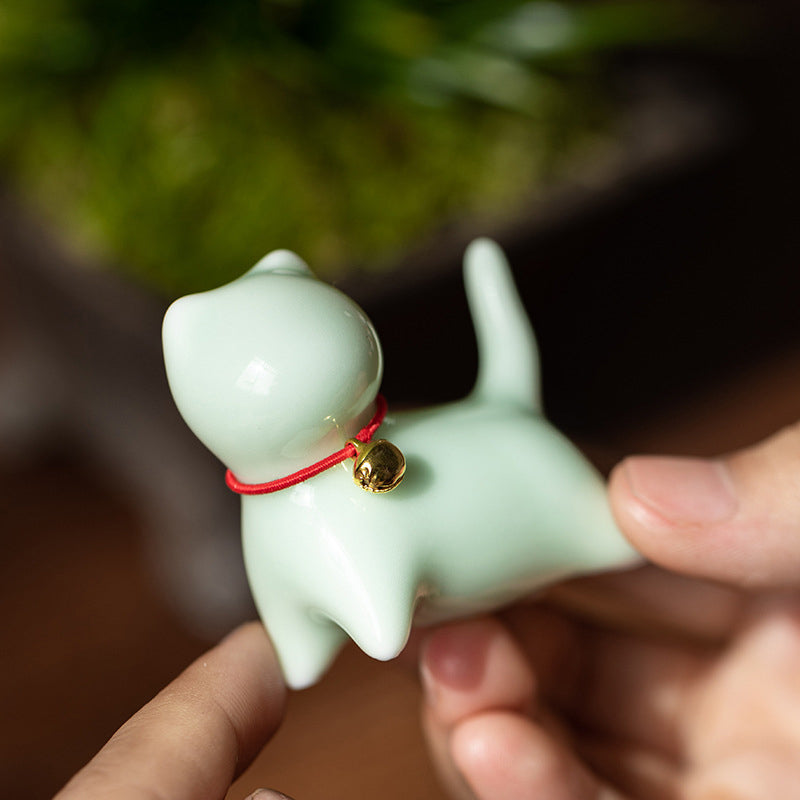 Mini Small Cute Cat Tea Pet Ceramic Home Desk Figurine Decoration