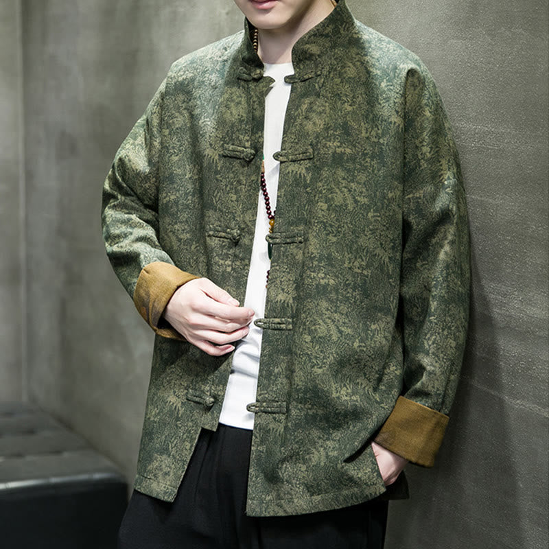 Leaves Flower Frog-button Tang Suit Cotton Men's Jacket Shirt