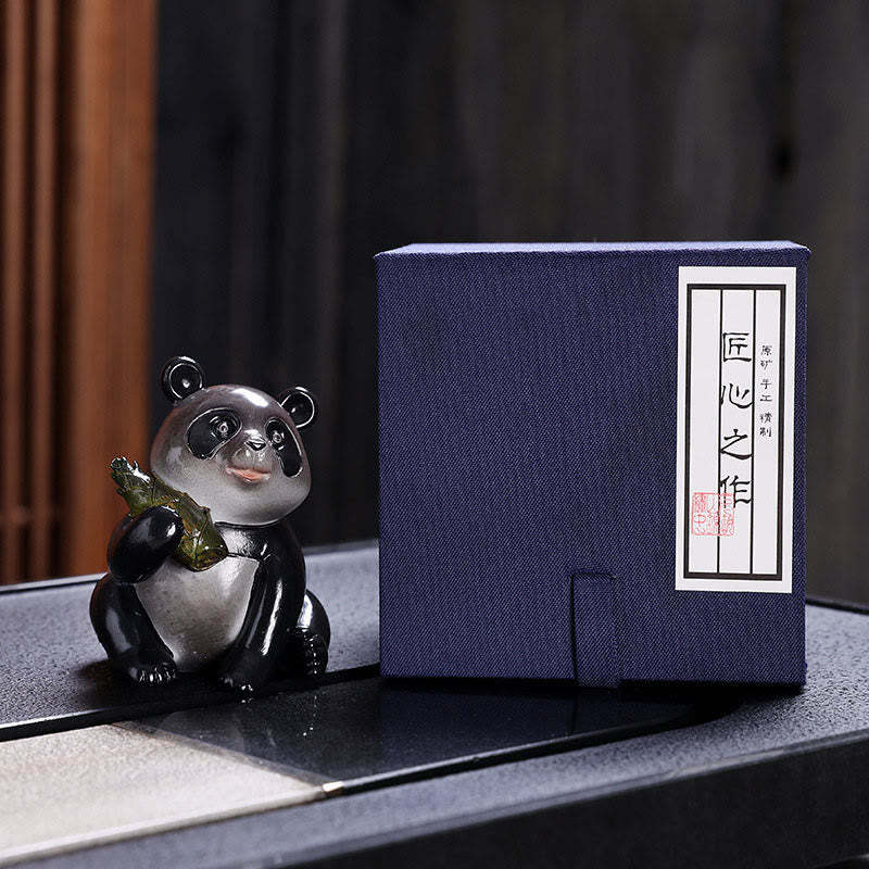 Color Changing Small Cute Panda Bamboo Tea Pet Resin Home Figurine Decoration