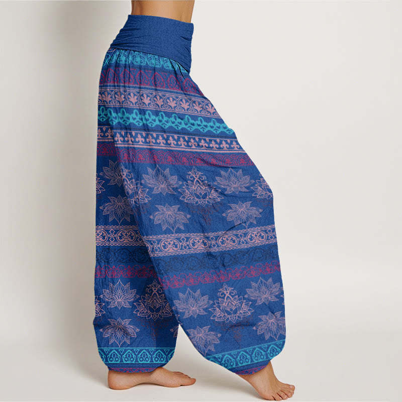 Parallel Pattern Lotus Women's Elastic Waist Harem Pants