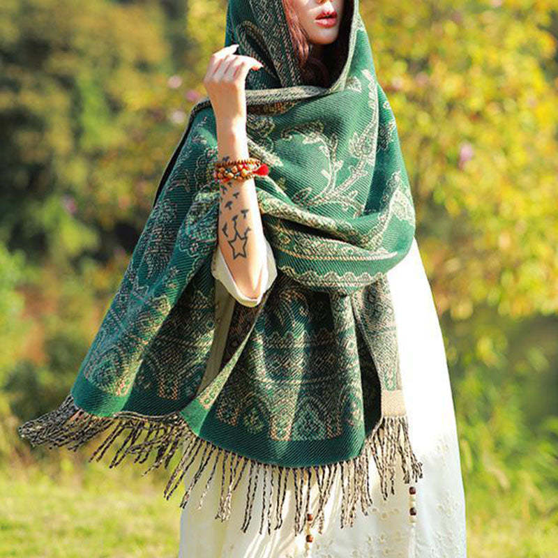 Vintage Tibetan Leaves Pattern Design Shawl Cozy Travel Scarf Wrap