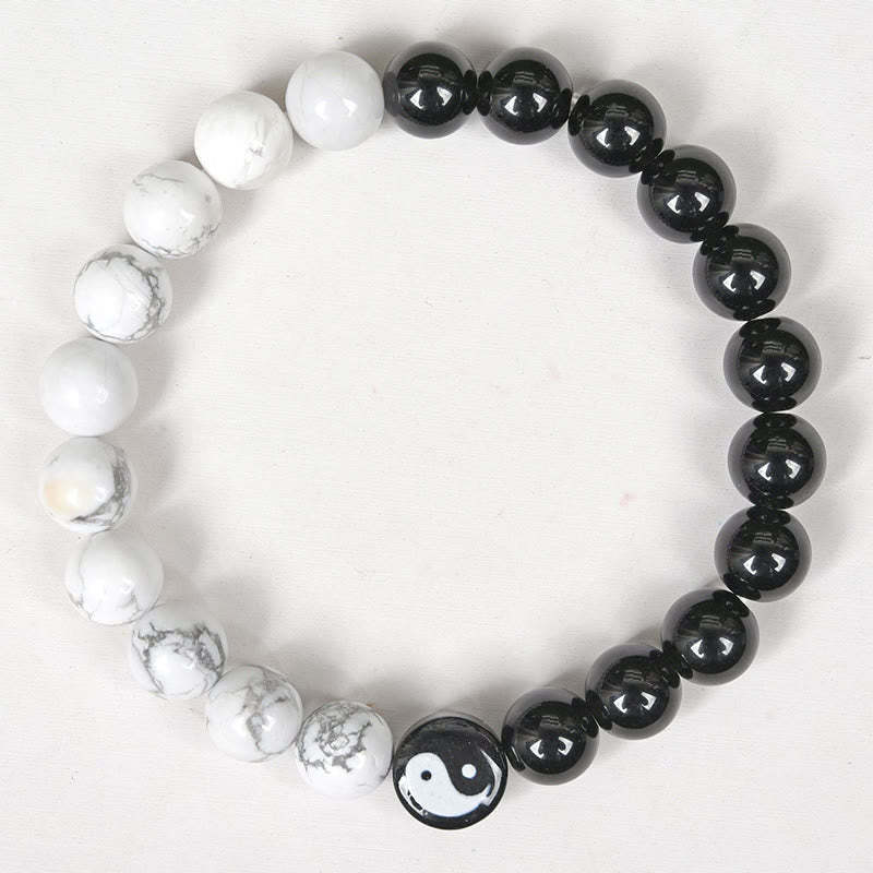 Natural Obsidian White Turquoise Yinyang Tai Chi Strength Bracelet